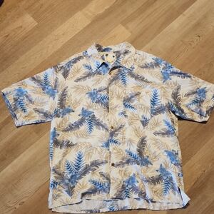 Men's Leaf Pattern Button Down Shirt - Blue and Cream